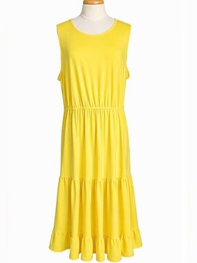 Studio EY Yellow Tiered Midi Dress Sleeveless Stretch Plus Size 2X